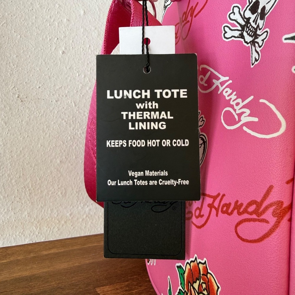 Ed Hardy Pink Skull Heart Thermal Lunch Tote Bag Rhinestone Y2K NWT Insulated - Picture 3 of 16